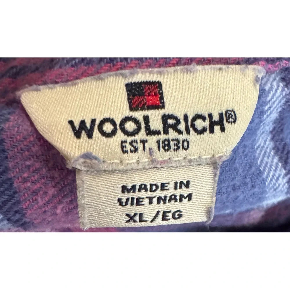 Woolrich Flannel Shirt Plaid Cotton Button Down Blue Pink Women's XL